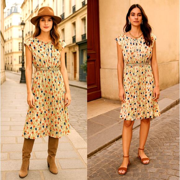 Anthropologie Dresses & Skirts - NEW! Anthropologie S Meadowlight $228 Pleated Dress Fit&Flare Elastic Waist